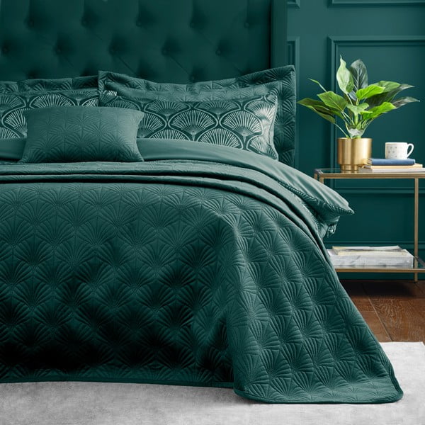 Zelený prošívaný přehoz 220x230 cm Art Deco Pearl – Catherine Lansfield