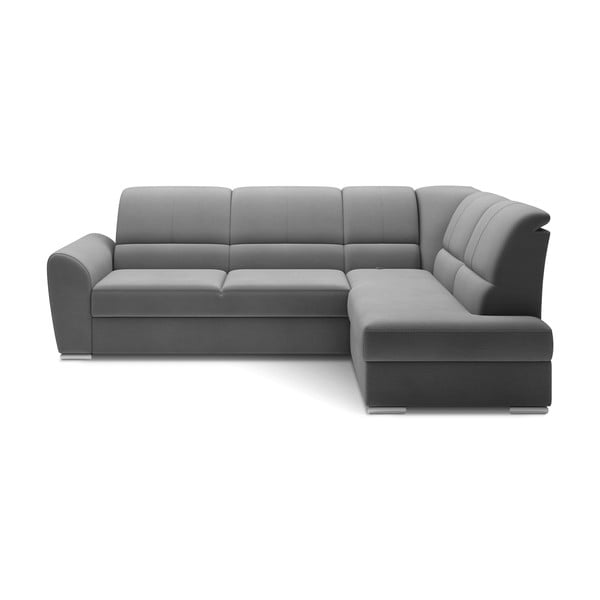 Šedá sametová rozkládací/s úložným prostorem rohová pohovka (pravý roh/do L) Siber – ELTAP