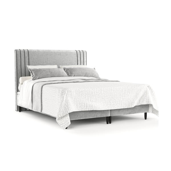 Šedá čalouněná dvoulůžková postel s úložným prostorem 140x200 cm Musca – Maison de Rêve-image-2