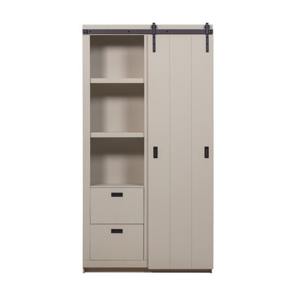 Šedobéžová skříňka z borovicového dřeva s posuvnými dveřmi 122x230x37 cm Slide – vtwonen