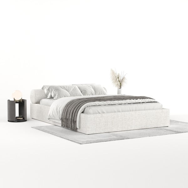 Krémová čalouněná dvoulůžková postel s úložným prostorem s roštem 200x200 cm Solvo – Maison de Rêve-image-2