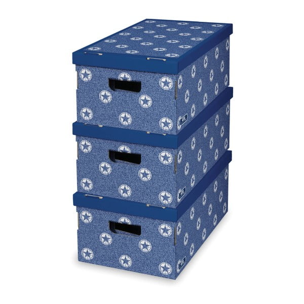 Sada 3 modrých úložných krabic Domopak