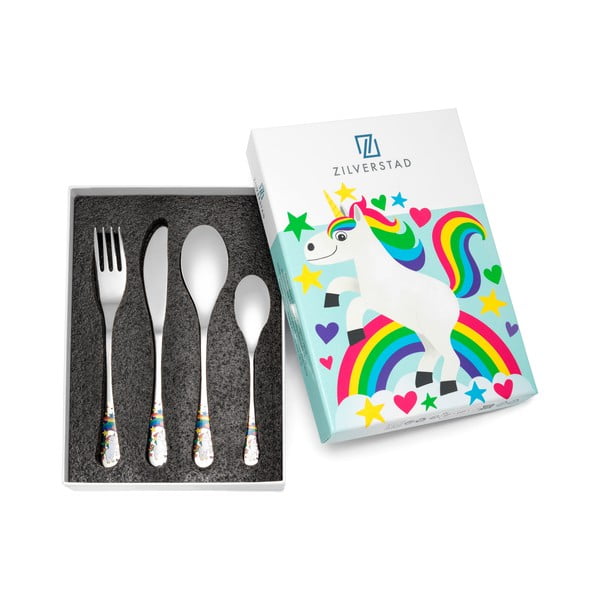 Nerezový dětský příbor ve stříbrné barvě 4 ks Unicorn – Zilverstad