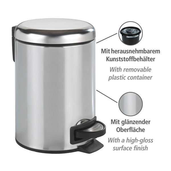 Pedálový odpadkový koš ve stříbrné barvě Wenko Leman Shiny, 3 l-image-4