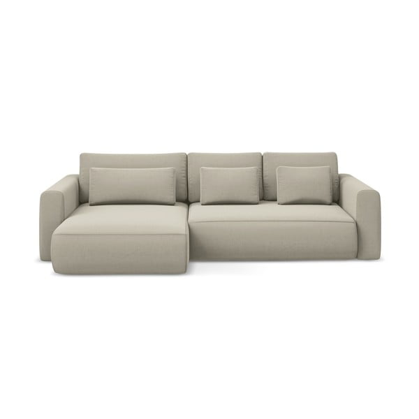 Béžová sametová rozkládací/s úložným prostorem rohová pohovka (levý roh/s lenoškou) Kapua – Makamii