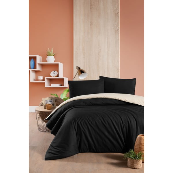 Černo-krémové bavlněné povlečení na dvoulůžko/prodloužené s prostěradlem 200x220 cm – Mila Home-image-1