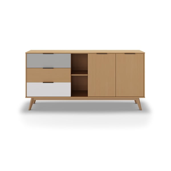 Nízká komoda z borovicového dřeva v přírodní barvě 165x81 cm Elfa – Marckeric-image-4