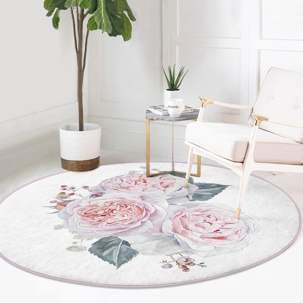 Bílo-růžový pratelný kulatý koberec vhodný pro robotické vysavače ø 80 cm Comfort – Mila Home-image-2