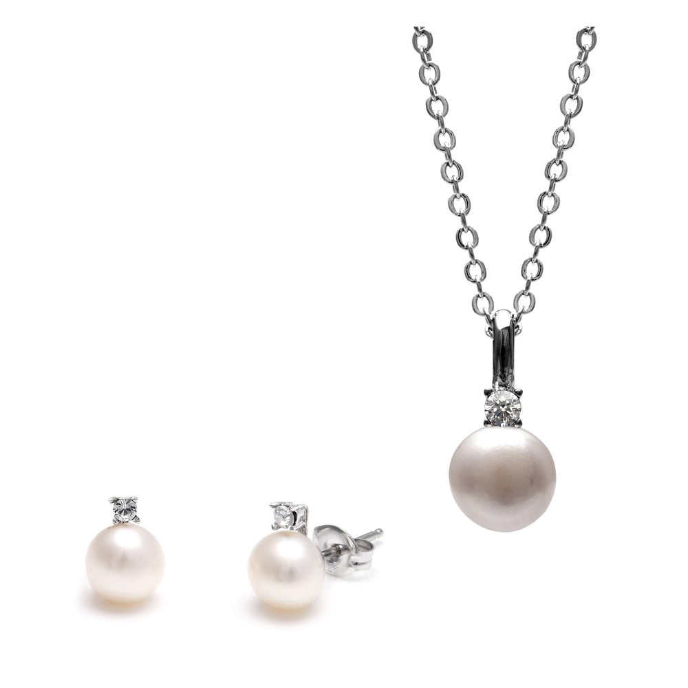 Sada náhrdelníku a náušnic se Swarovski krystaly GemSeller Clussi, bílé perly