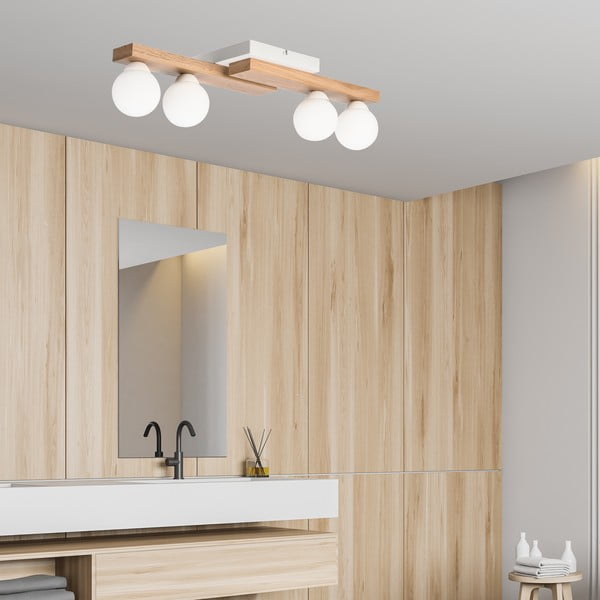 Stropní svítidlo v bílo-přírodní barvě se skleněným stínidlem ø 12 cm Cortina – LAMKUR-image-3