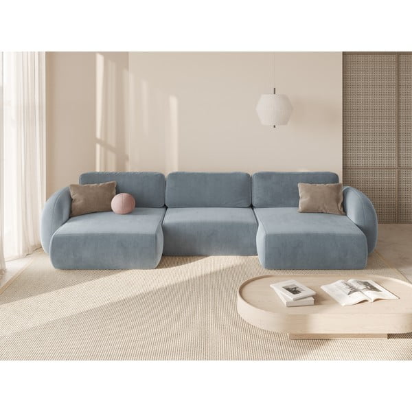 Šedomodrá sametová rozkládací/s úložným prostorem rohová pohovka (do "U") Tonale – Cosmopolitan Design-image-1