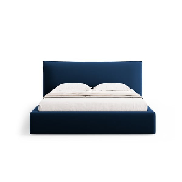 Tmavě modrá čalouněná dvoulůžková postel s úložným prostorem a roštem 180x200 cm Elio – Milo Casa-image-3