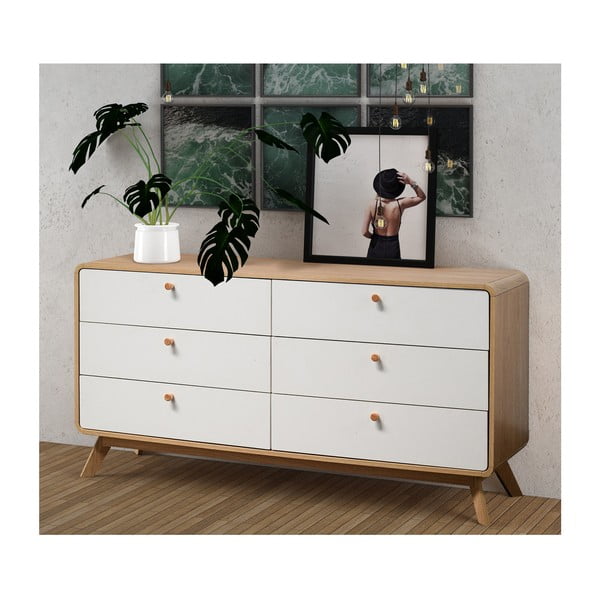 Nízká komoda v dekoru dubu v bílo-přírodní barvě 150x74 cm Caitlin – Støraa-image-1