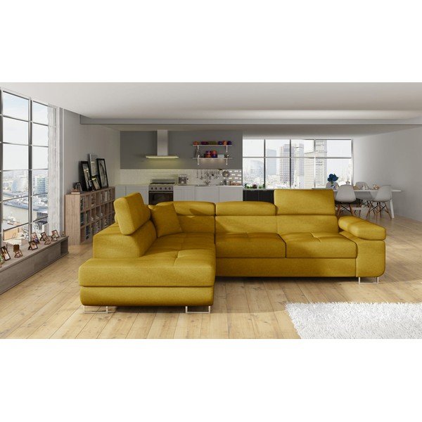 Žlutá rozkládací/s úložným prostorem rohová pohovka (levý roh/do L) Anton – ELTAP-image-1