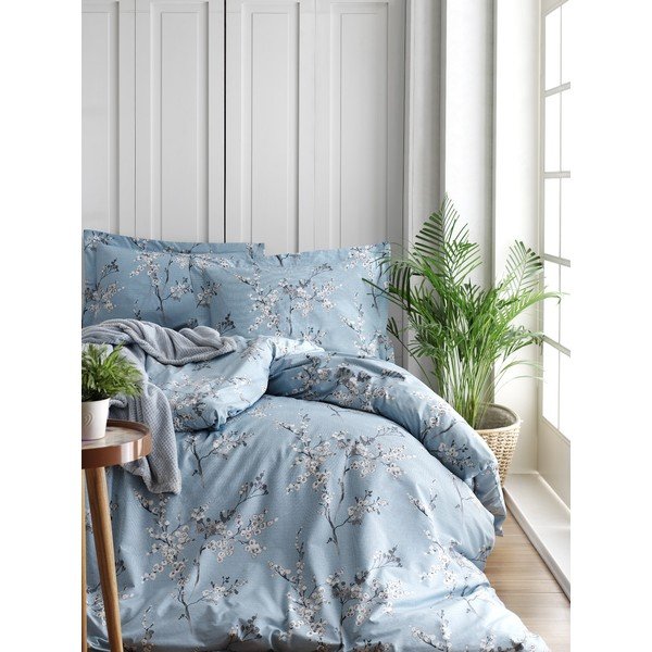 Modré povlečení na dvoulůžko/prodloužené z bavlny Renforcé 240x220 cm Blue Floral – Mila Home Luxury-image-1