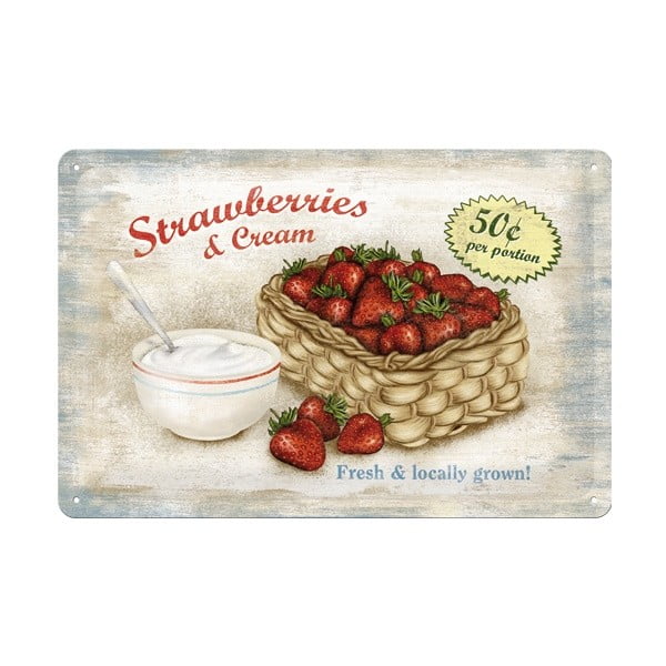 Plechová cedule Strawberries and Cream, 20x30 cm
