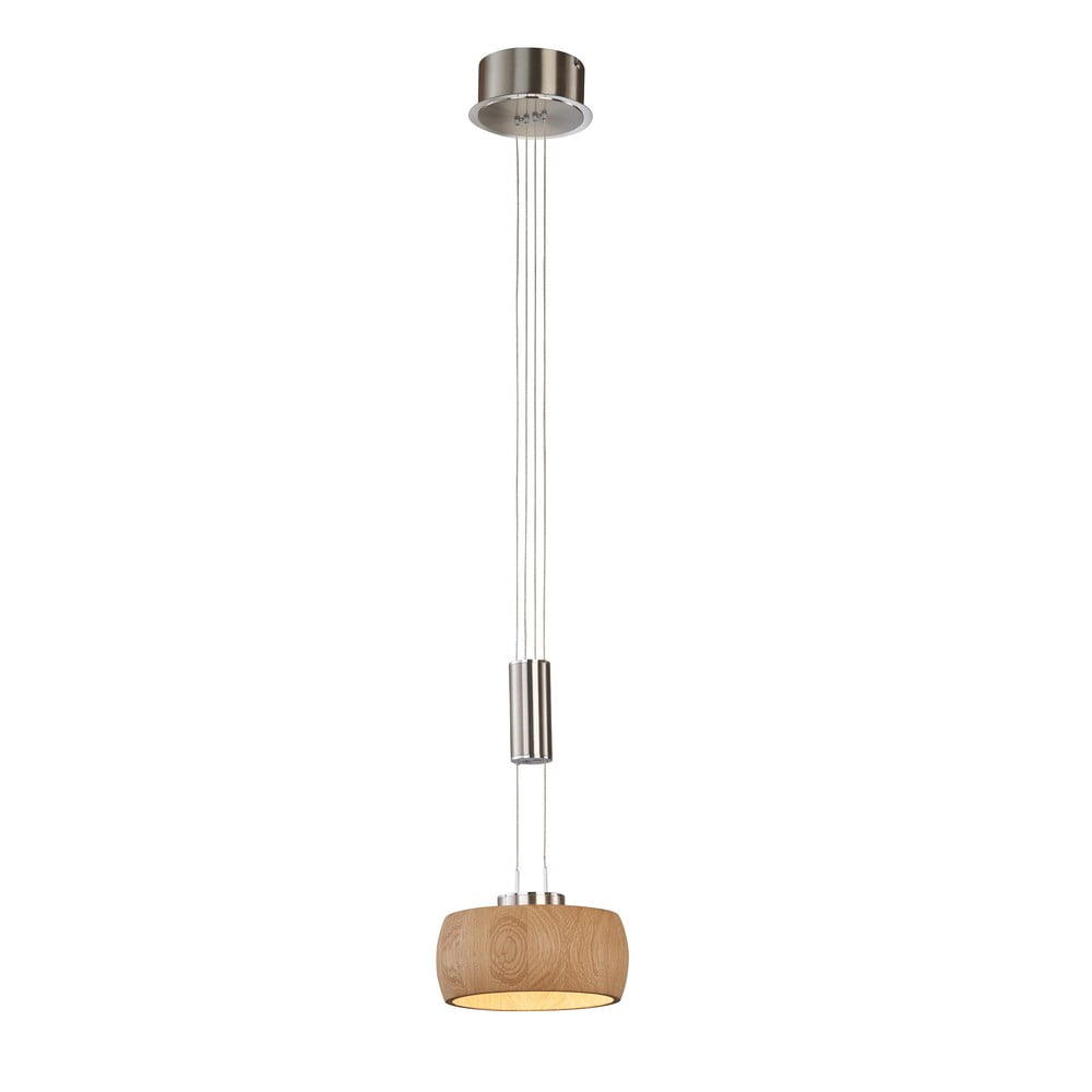 LED stmívatelné závěsné svítidlo ve stříbrné a přírodní barvě s dřevěným stínidlem ø 21 cm Shine-wood – Fischer & Honsel