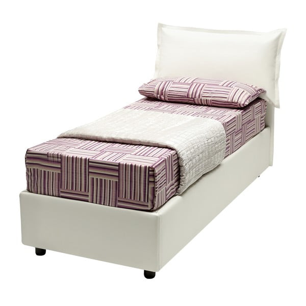 Béžová jednolůžková postel s úložným prostorem, matrací a potahem z koženky 13Casa Rose, 80 x 190 cm