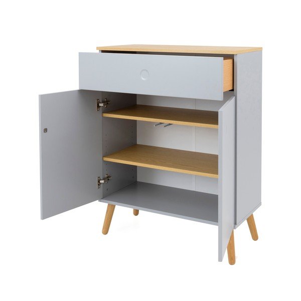 Šedá komoda s nohami z dubového dřeva Tenzo Dot, šířka 79 cm-image-3