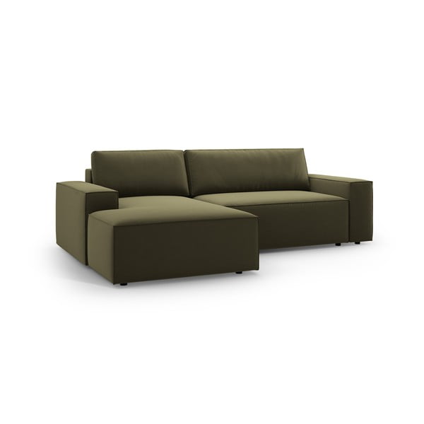 Zelená sametová rozkládací rohová pohovka s úložným prostorem (levý roh/s lenoškou) Jodie – Micadoni -image-3