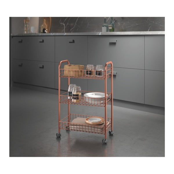 Pojízdný organizér s 3 policemi v měděné barvě Metaltex-image-1