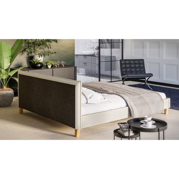 Krémová čalouněná dvoulůžková postel s roštem 180x200 cm Tina – Ropez-image-3