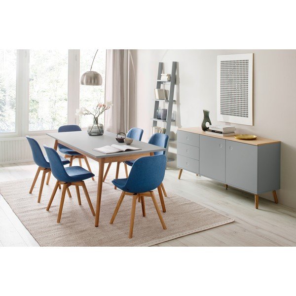 Šedý dvoudveřový příborník s nohami z dubového dřeva se 3 zásuvkami Tenzo Dot-image-1