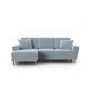 Světle modrá sametová rozkládací/s úložným prostorem rohová pohovka (levý roh/s lenoškou) Kyoto – Cosmopolitan Design
