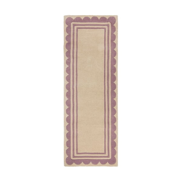 Ručně tkaný vlněný běhoun ve fialovo-přírodní barvě 80x230 cm Lois Scallop – Flair Rugs