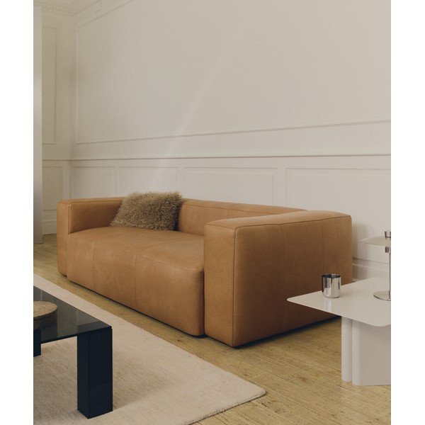 Hnědá kožená pohovka 240 cm Blok – Kave Home-image-1