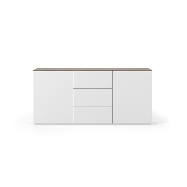 Bílá komoda s deskou v dekoru ořechového dřeva se 3 šuplíky a 2 dveřmi TemaHome Join