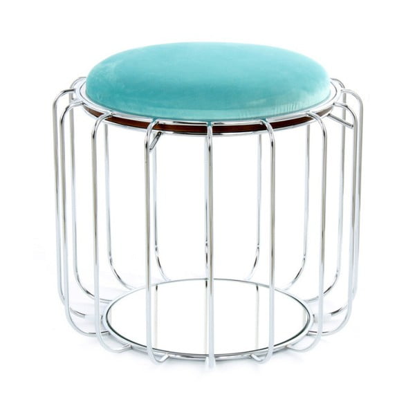Tyrkysový odkládací stolek / puf s konstrukcí ve stříbrné barvě 360 Living Canny, ⌀ 50 cm
