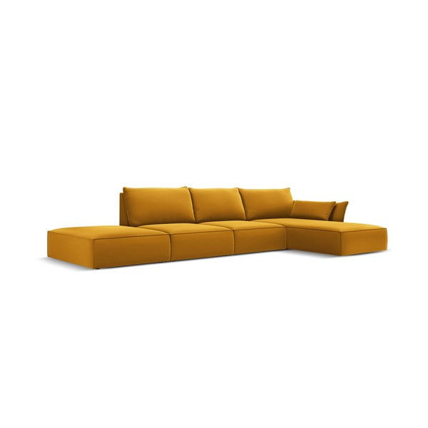 Sametová rohová pohovka v hořčicové barvě (pravý roh/s lenoškou) Vanda – Mazzini Sofas-image-2