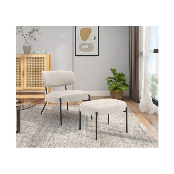 Krémové sametové křeslo s podnožkou Jerry – Støraa-image-2