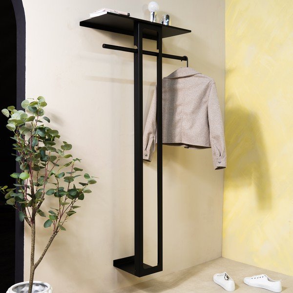 Černý ocelový nástěnný věšák s poličkou 70 cm Luno Large – Spinder Design-image-2