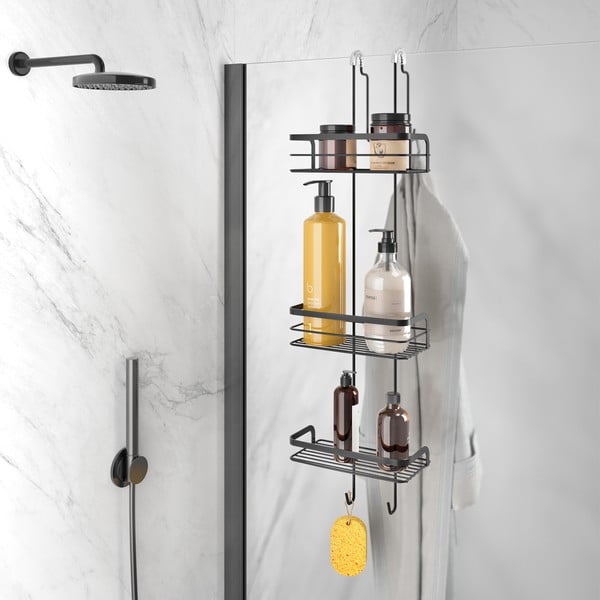 Matně černá závěsná ocelová koupelnová polička Lava – Metaltex-image-1