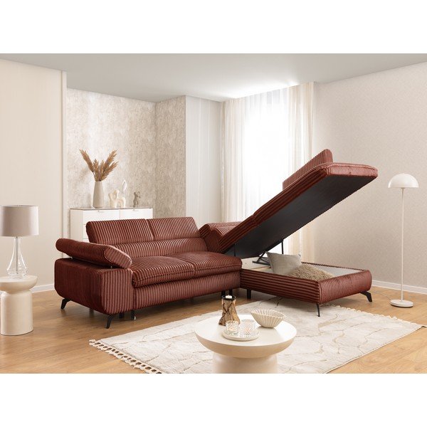 Manšestrová rohová pohovka v terakotové barvě (pravý roh/do L) Marbeya  – Ropez-image-4