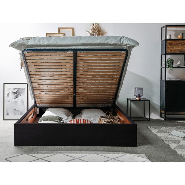 Antracitová čalouněná dvoulůžková postel s úložným prostorem s roštem 160x200 cm Palmyre – Bobochic Paris-image-3