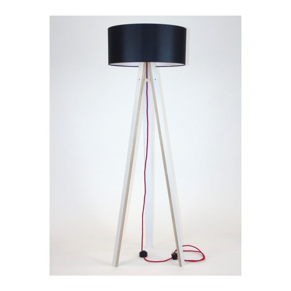 Bílá stojací lampa s černým stínítkem a červeným kabelem Ragaba Wanda