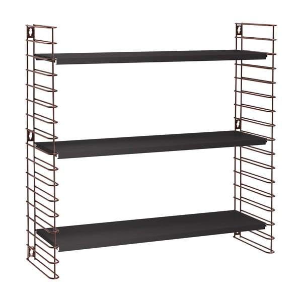 3patrový regál s detaily v barvě mědi s černými policemi Metaltex Libro, šířka 70 cm