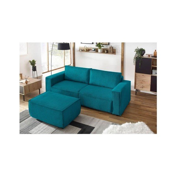 Tyrkysový manšestrový taburet Nihad – Bobochic Paris-image-1