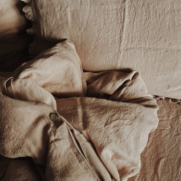 Terakotově hnědé lněné elastické prostěradlo Linen Tales, 90 x 200 cm-image-1