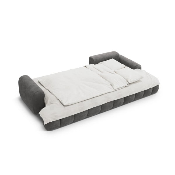 Šedá sametová rozkládací/s úložným prostorem rohová pohovka (pravý roh/s lenoškou) Linz – Cosmopolitan Design-image-4