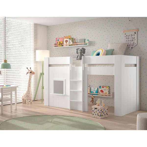 Bílá vyvýšená dětská postel z borovicového dřeva 90x200 cm RENO – Vipack-image-2