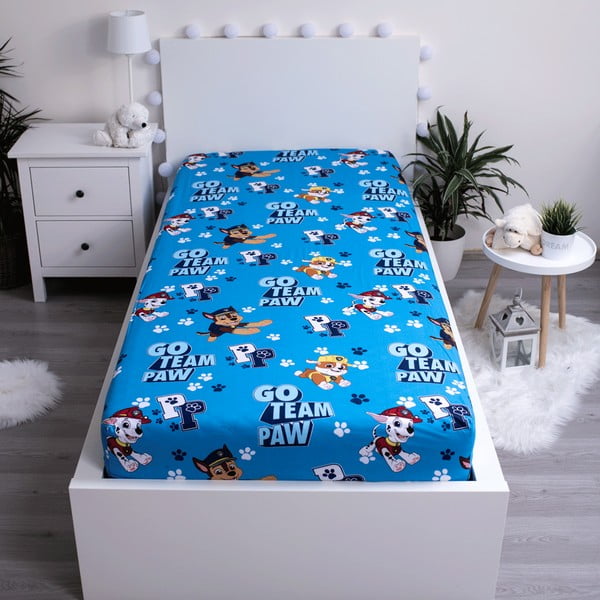 Modré napínací bavlněné dětské prostěradlo 90x200 cm Paw Patrol – Jerry Fabrics-image-2