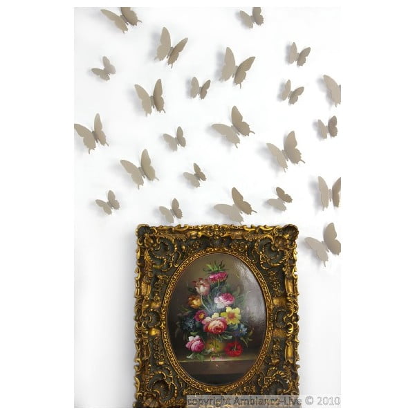 Sada 12 světle hnědých 3D samolepek Ambiance Butterflies