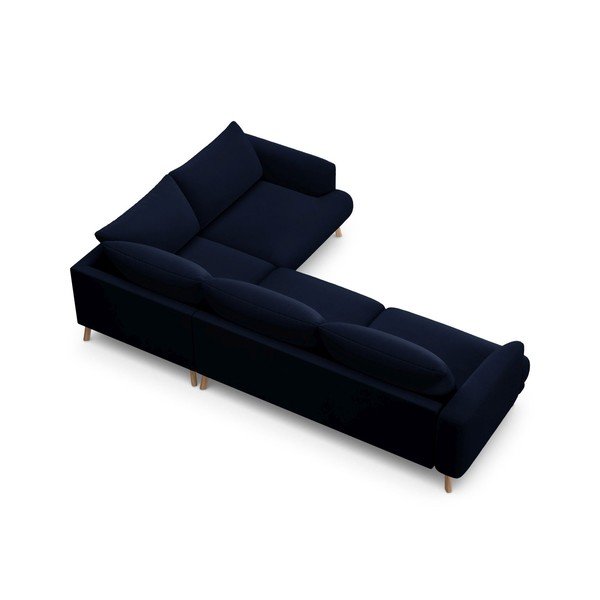 Tmavě modrá sametová rohová pohovka (pravý roh/do L) Naomi – Micadoni -image-3