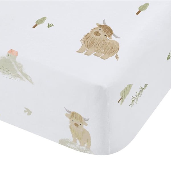 Bílé napínací bavlněné dětské prostěradlo do postýlky 70x140 cm Mini Moo Cow – Bianca