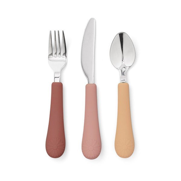 Červený/v lososové barvě dětský příbor 3 ks ze silikonu Rose Mix – Cam Cam Copenhagen