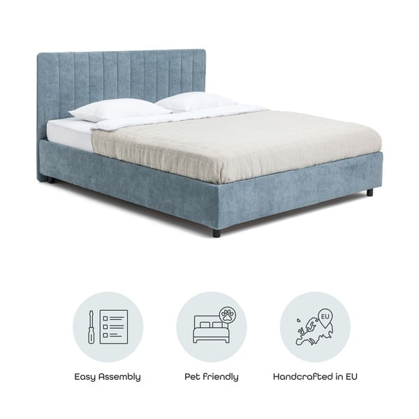 Modrá čalouněná dvoulůžková postel s úložným prostorem s roštem 160x200 cm Myra Slim Line – Bonami Selection-image-4